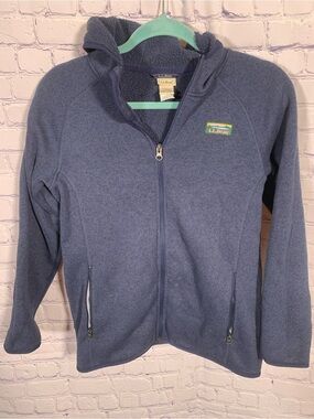 L.L.Bean Kids Sweater Fleece Hooded Jacket Full Zip Navy Sz L (14-16) Casual